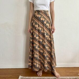 Vintage 1970s Spectramic London Floral Stripe Maxi Skirt – Made in England, Rare